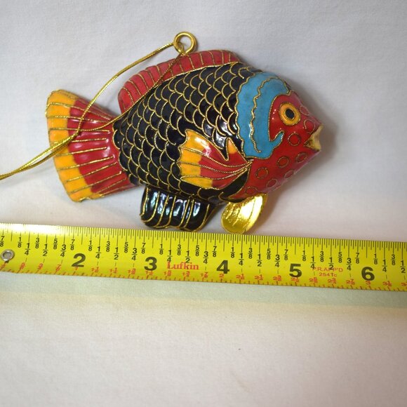 Vintage Cloisonne And Gold Tone Fish Ornament - Picture 2 of 3